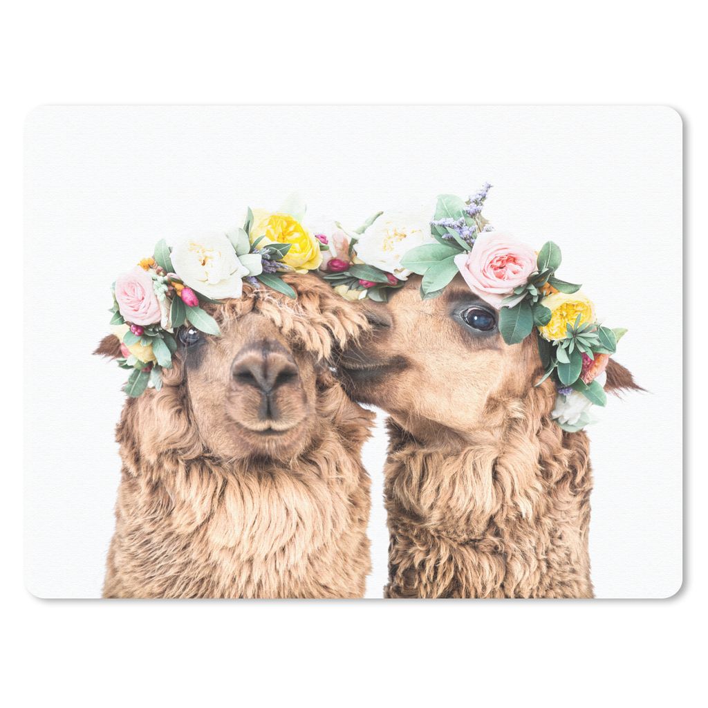 MuchoWow Mauspad Mousepad Alpaka - Blumen - Tiere - Natur 23x19 cm - Mousepads - Maus Mat - Pad - Mausunterlage - Schreibtischunterlage - Mauspad
