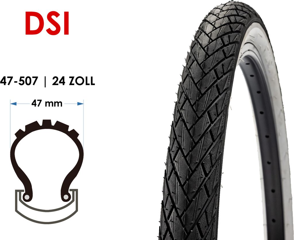Fahrrad Reifen 24x1.75 Bereifung City Bike 47-507 Kinderrad Tire Schwarz Weiss