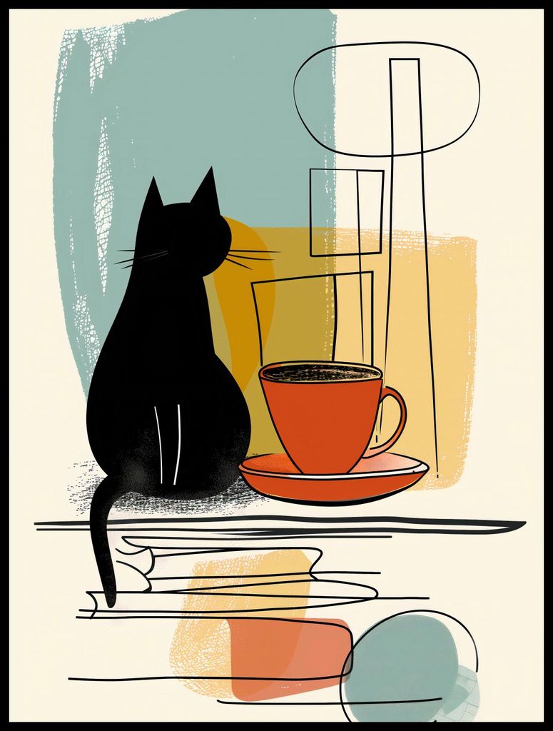 Poster 60x80cm Katze und Kaffee