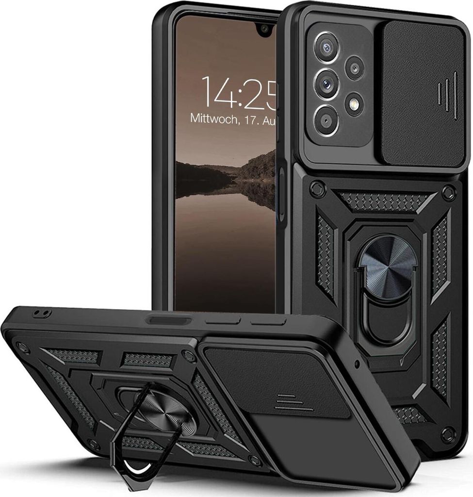 Armor Handyhülle für Samsung Galaxy A52 / A52 5G / A52s 5G Kameraschutz Handy Panzer Case Cover Schutzhülle Outdoor Farbe: Schwarz