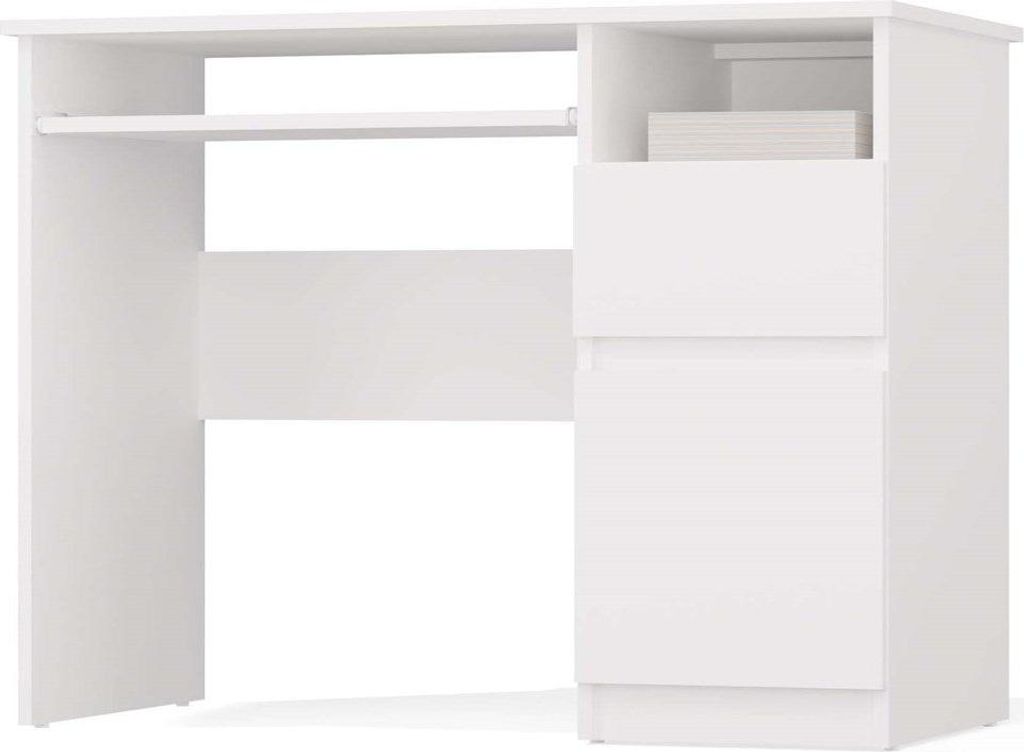 Schreibtisch Porto rechts mit Schublade, Schrank und Tastaturplatte | Mattweiß | 98,5x51x75,5cm