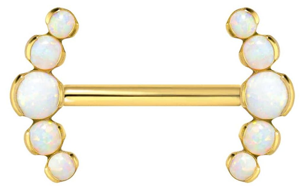 Zungenpiercing, Intim-Piercing Titan Barbell mit Push Fit 5 SYNTHETISCHE OPALE Gold Stablänge: 14mm