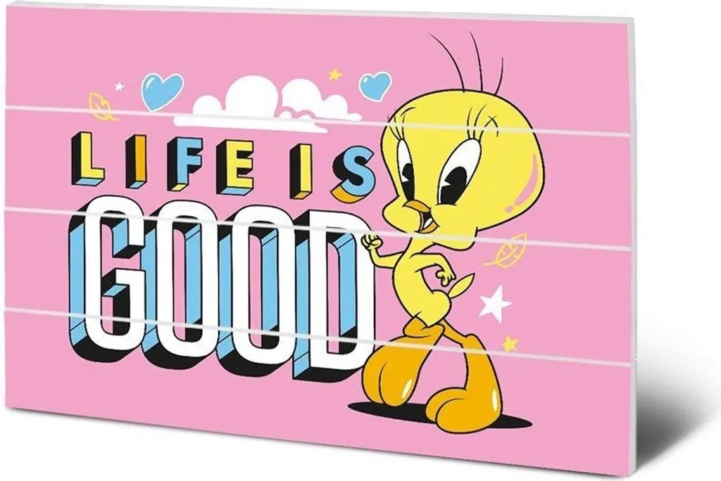 Looney Tunes - Lavagna "Life Is Good", legno PM6216 (40 cm x 59 cm) (Rosa)