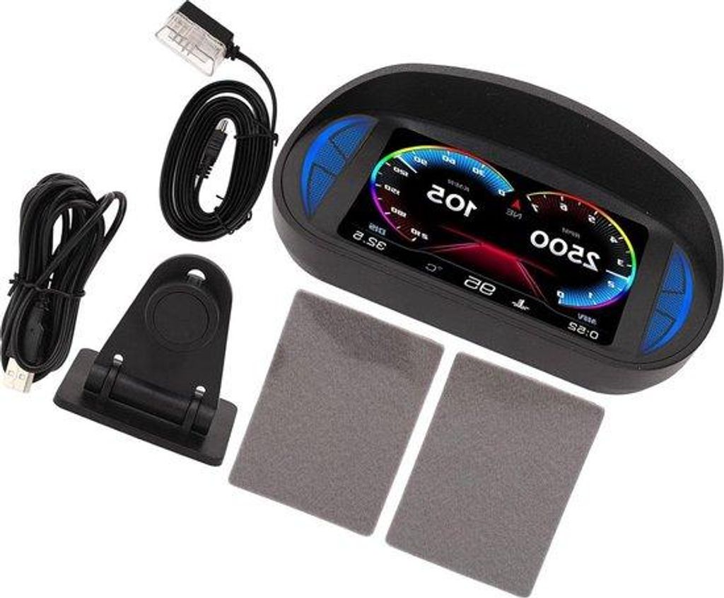 OBD-Scanner mit Head-Up-Display für alle Fahrzeuge - Kompaktes Design und Neigungssensor - Spannungswarnung - universell einsetzbar