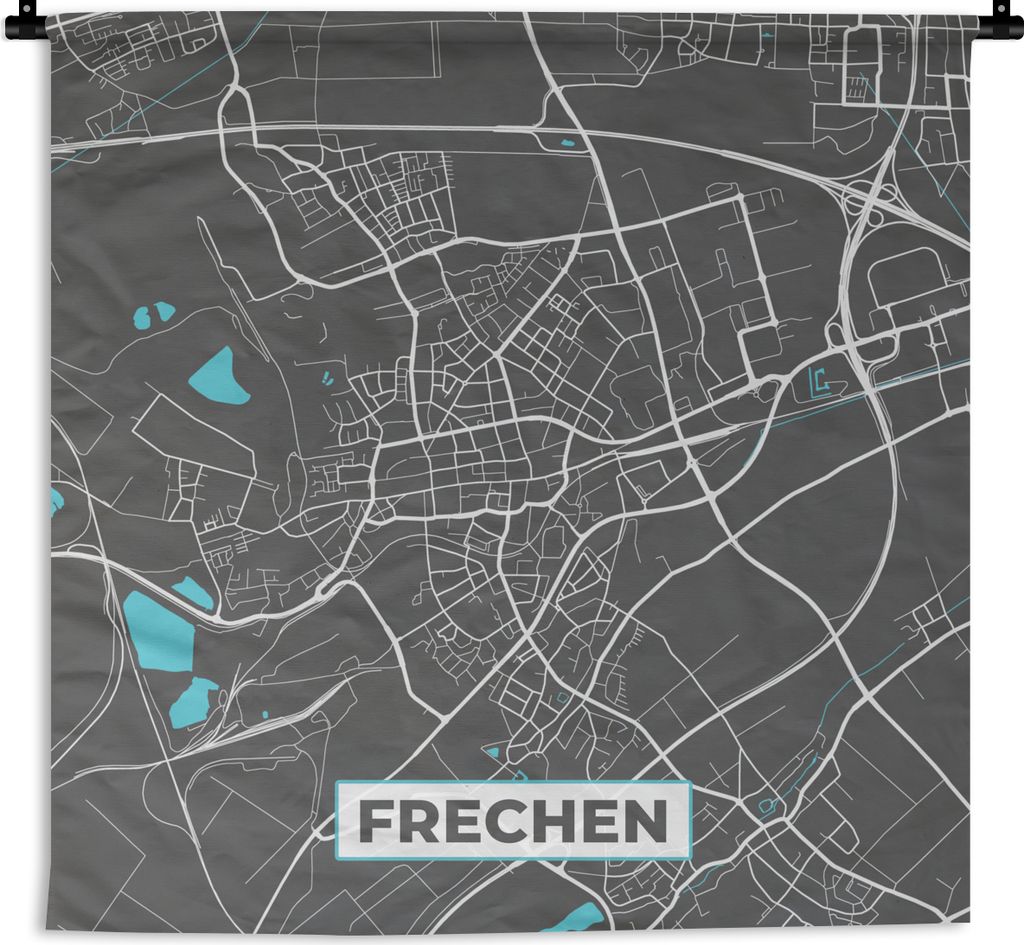 MuchoWow Wandteppich Wandbehang Frechen - Stadtplan - Blau - Karte - Deutschland 60x60 cm Tapisserie Dekoration Wandtuch - Dekorationen - Wand Decke