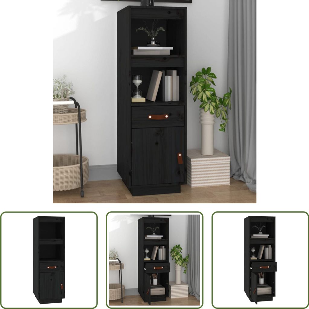 The Living Store Highboard Schwarz 34x40x108,5 cm Massivholz Kiefer