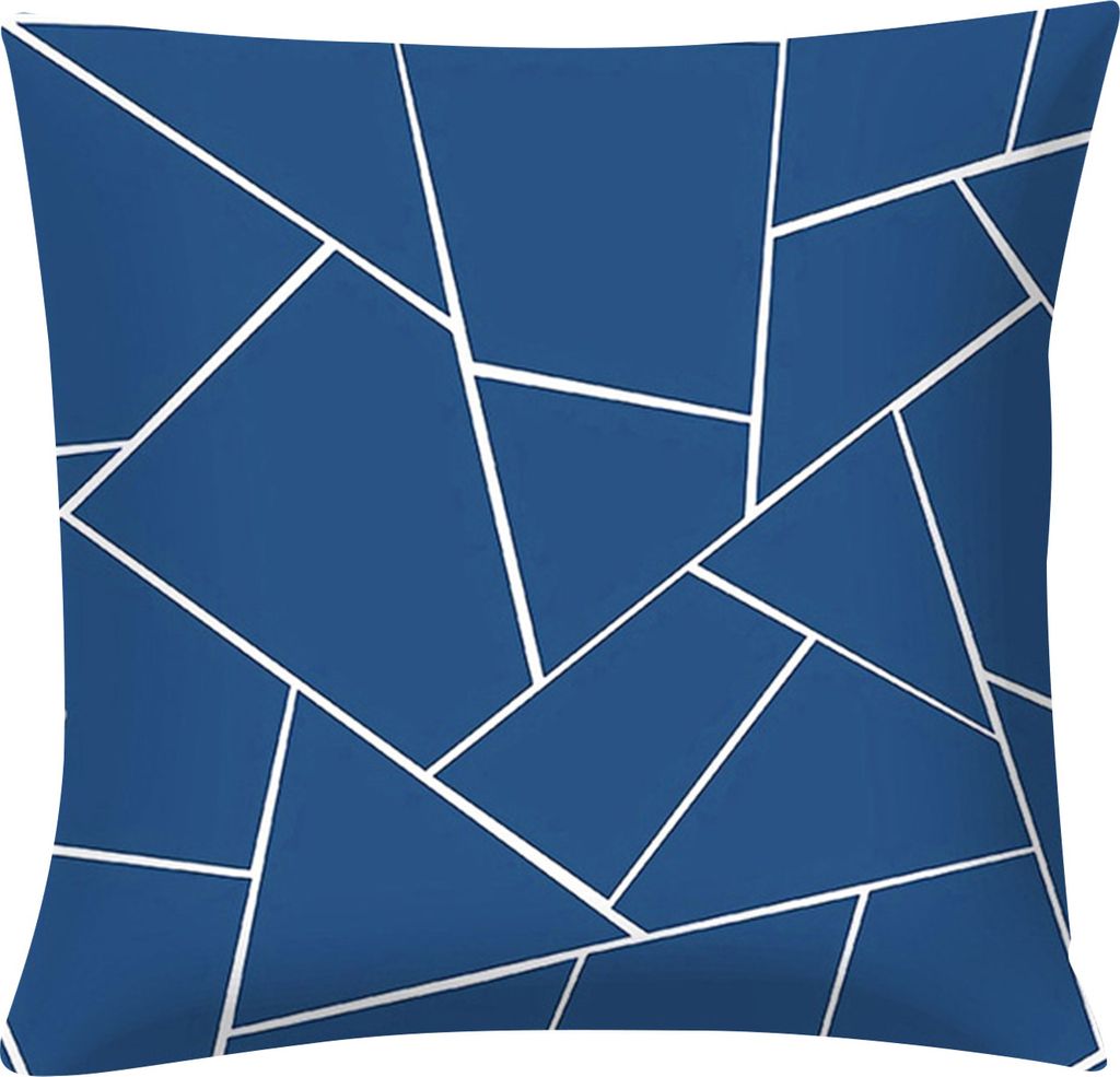 Blauer geometrischer bedruckter Überwurf, quadratischer Kissenbezug, Sofa- und Stuhlkissen-4