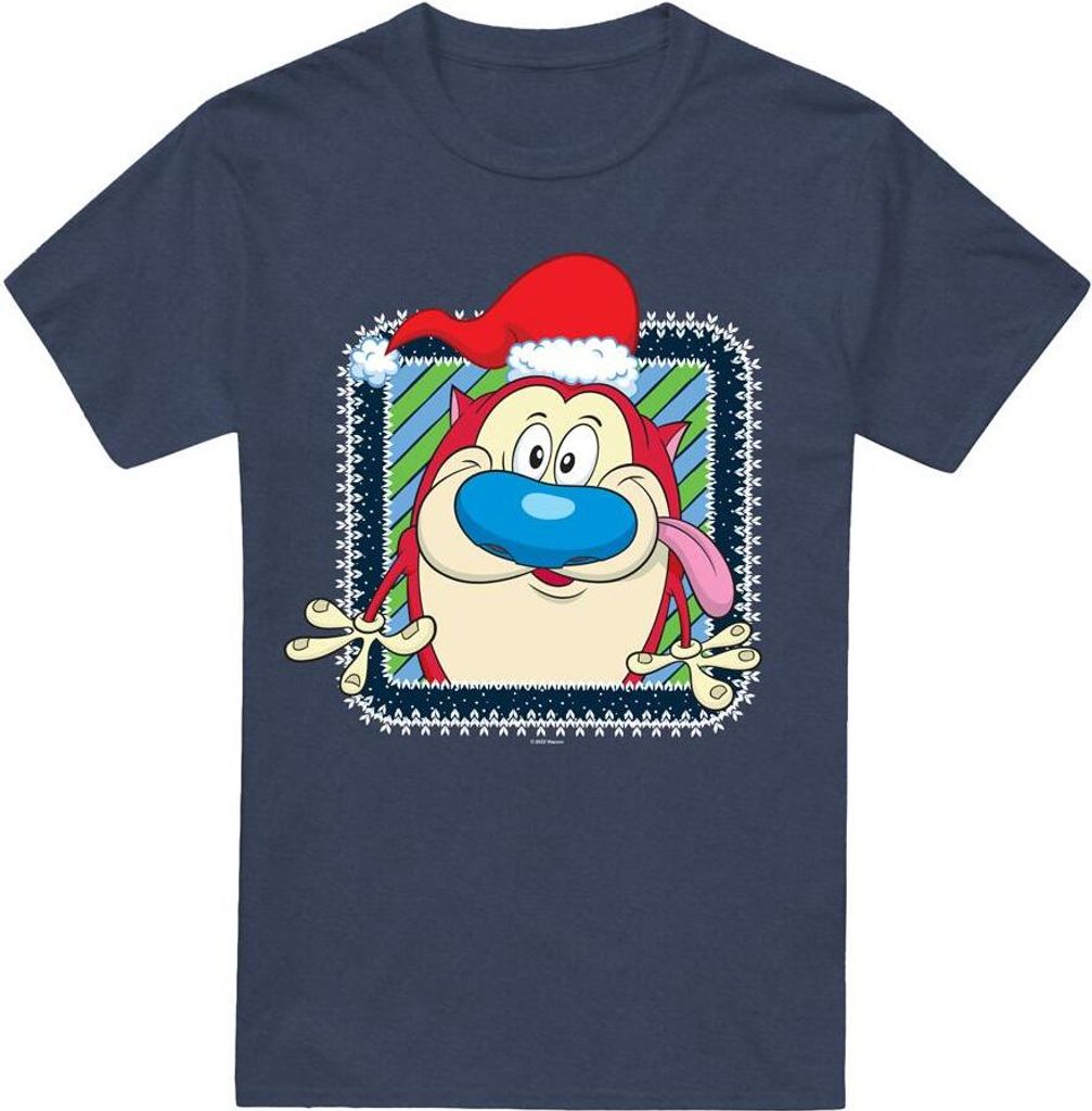 Ren & Stimpy - "Festive" T-Shirt für Herren/Damen Uni - weihnachtliches Design TV18315 (XL) (Marineblau)