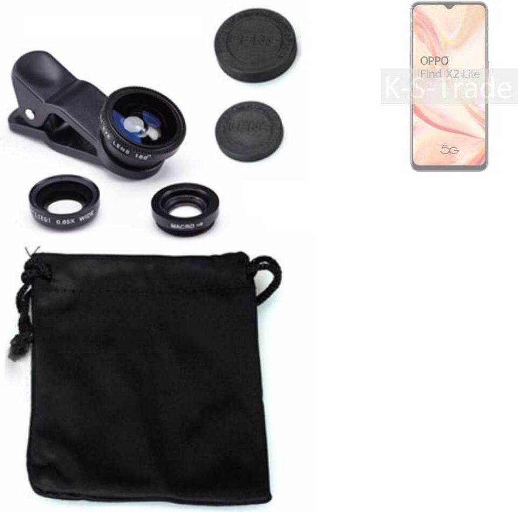 K-S-Trade Smartphone Kamera Linsen Set Kompatibel mit Oppo Find X2 Lite 3in1 Clip-On Kamera Adapter Macro Weitwinkel FishEye Fischauge Objektiv Linse