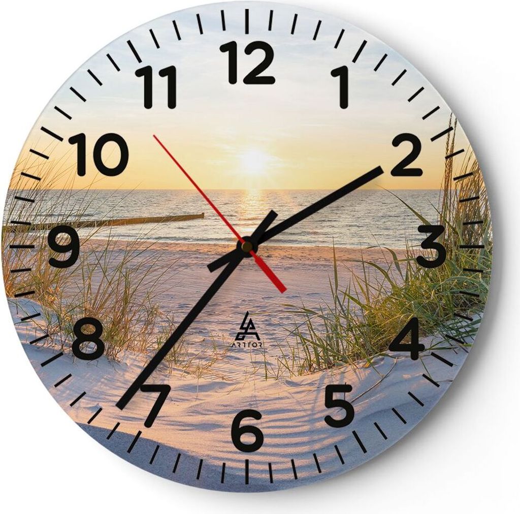 Wanduhr - Rund - Glasuhr - Düne Strand Meer - 40x40cm - Schleichendes Uhrwerk - Lautlos - zum Aufhängen bereit - Dekoration Modern - Wanddekorati...