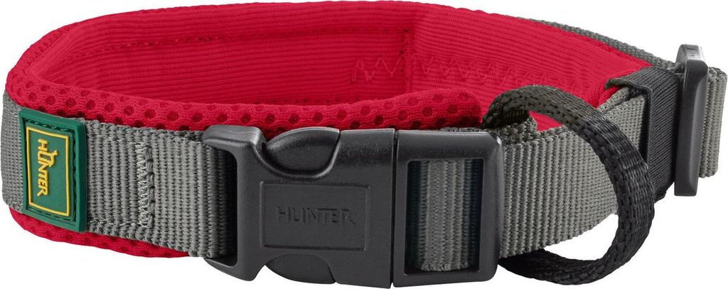 Hunter Halsband Maldon rot/grau, Größe: L / Breite: 2,5 cm