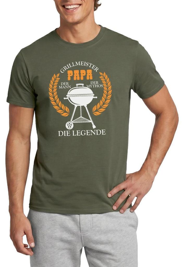 Spreadshirt Grillmeister Papa Mann Mythos Legende Männer T-Shirt, XXL, Militärgrün