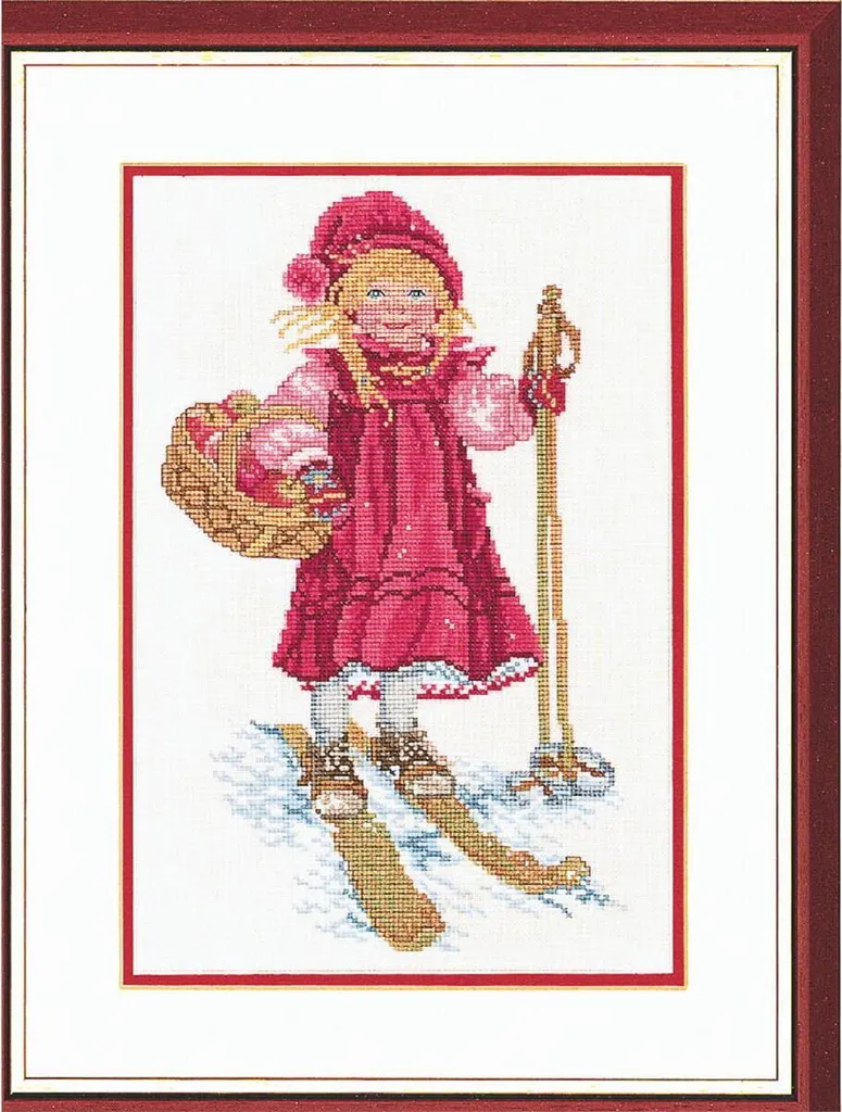 Kit point de croix Eva Rosenstand Jeune fille sur les skis 30x40 cm