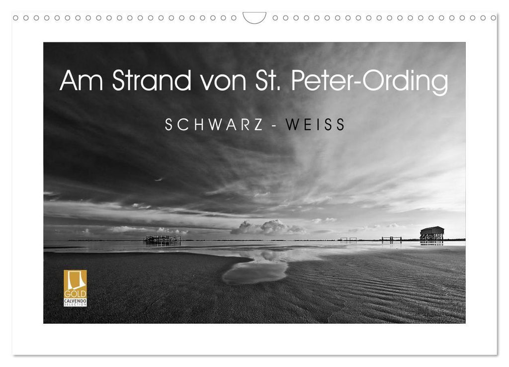 Am Strand von St. Peter-Ording SCHWARZ-WEISS (Wandkalender 2027 DIN A3 quer), CALVENDO Monatskalender