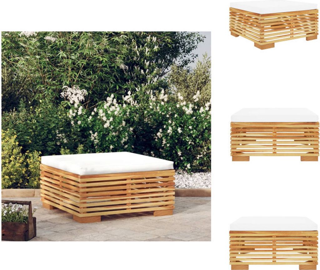 vidaXL Gartenhocker mit Creme Kissen Massivholz Teak -  Produktbild 