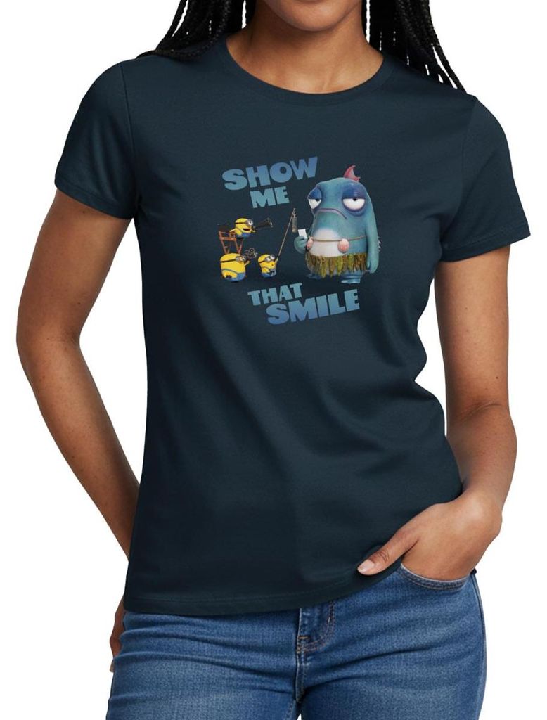 Spreadshirt Minions Show Me That Smile Phillip Frauen T-Shirt, S, Navy