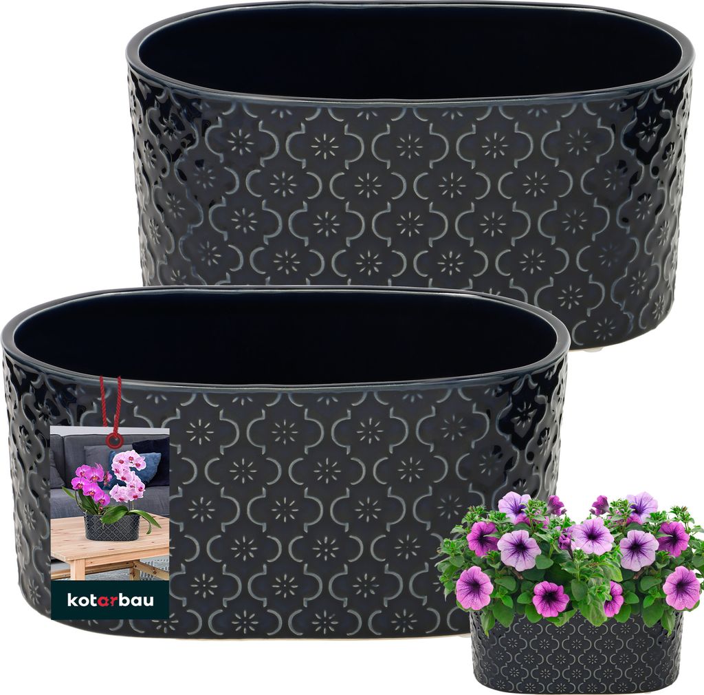 KOTARBAU 2er Set Blumentopf länglich innen Glasierte Keramik 13 x 25 cm H 12 cm Kobaltblau ovale Kräutertöpfe Fensterbank Blumenkasten innen P...