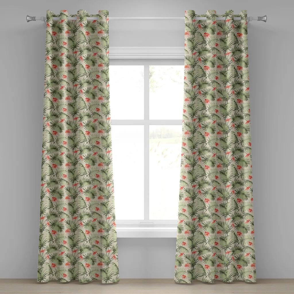 Paire de rideaux décoratifs 280x245 cm imprimé jungle exotique vert