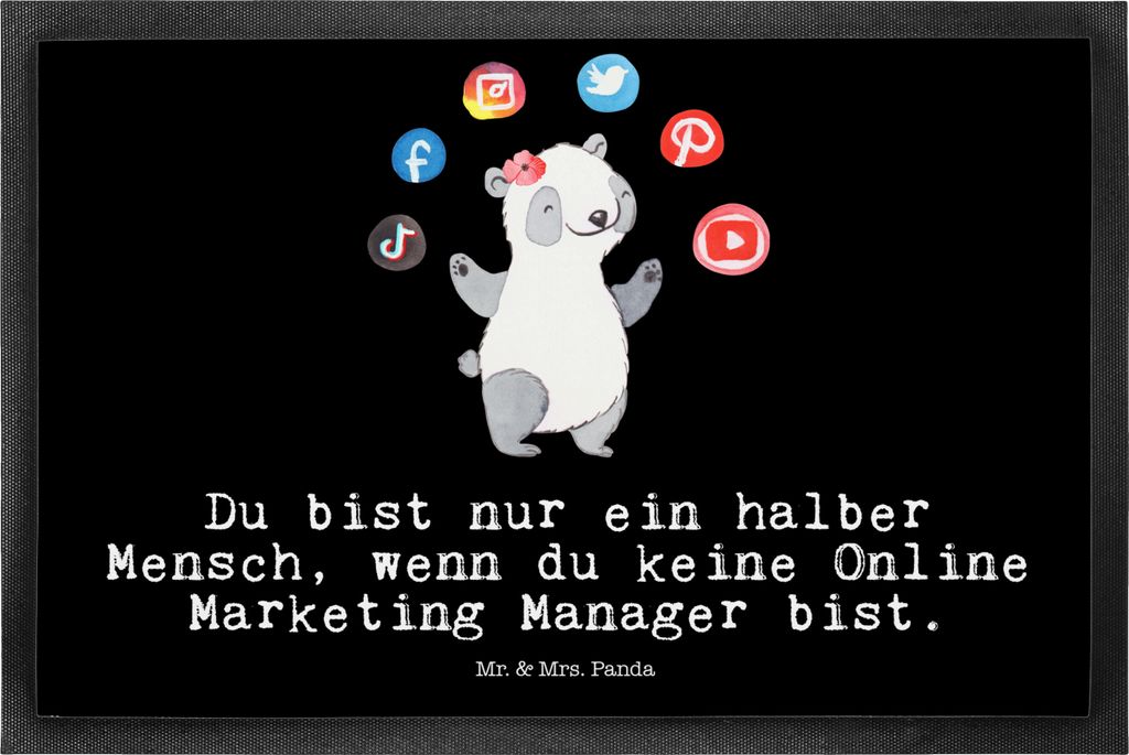 Mr. & Mrs. Panda Schmutzmatte Online Marketing Manager Herz 50 x 75 cm - Schwarz - Geschenk, Schmutzfangteppich, Bodenvorleger, Schmutzfänger, Fus...