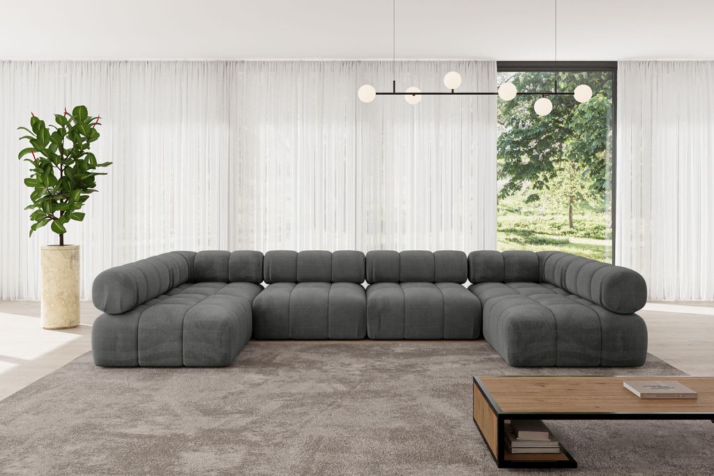 ALTDECOR Modulares Sofa Ecksofa in U-Form - Garvo-U2 - 380x190x70 cm Dunkelgrau Corner modular Sofa Eckcouch Couch Wohnlandschaft Cauchsofa Polster...