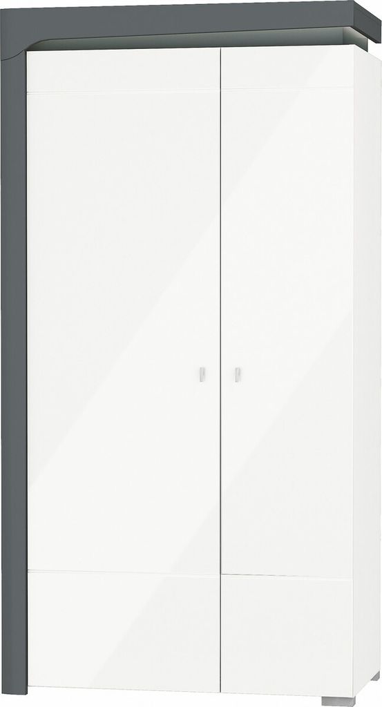 Furniture24 Kleiderschrank 102cm THEA-White WHS-2 Schrank 2 türiger Wohnzimmerschrank 4 Einlegeboden 2 Kleiderstanegn Anthrazite Weiß Hochganz mi...