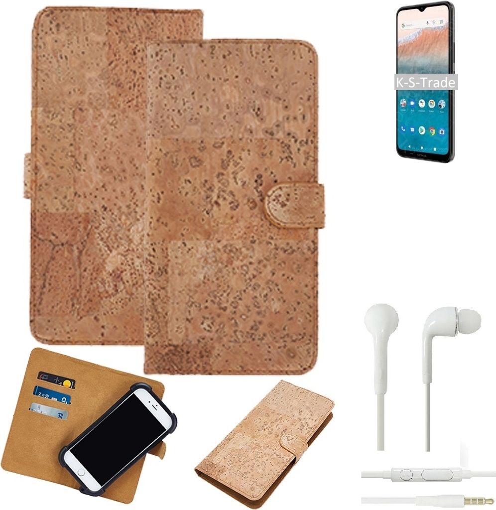 K-S-Trade Hülle kompatibel mit Nokia C21 Plus 4GB + in ear Kopfhörer Kork Handyhülle Cover Schutzhülle TPU Case Bumper in Hellbraun, (1x)