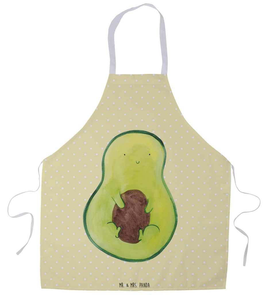 Mr. & Mrs. Panda Schürze Avocado Kern - Gelb Pastell - Geschenk, glücklich, Grillschürze, Lächeln, Küchenzubehör, Pflanze, Küchenschürze, K...