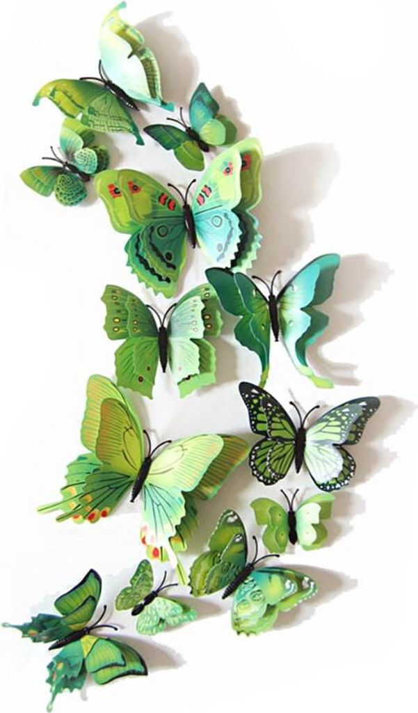 Oblique Unique 3D Schmetterlinge 12er Set Wandtattoo Wandsticker Wanddeko - grün