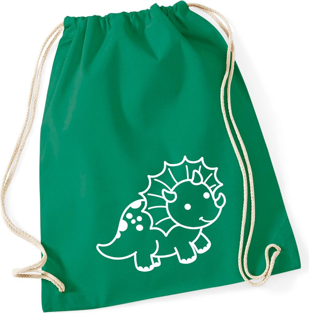 Huuraa Turnbeutel Triceratops Dinosaurier 12 Liter Kelly Green Baumwolle Rucksack Geschenkidee