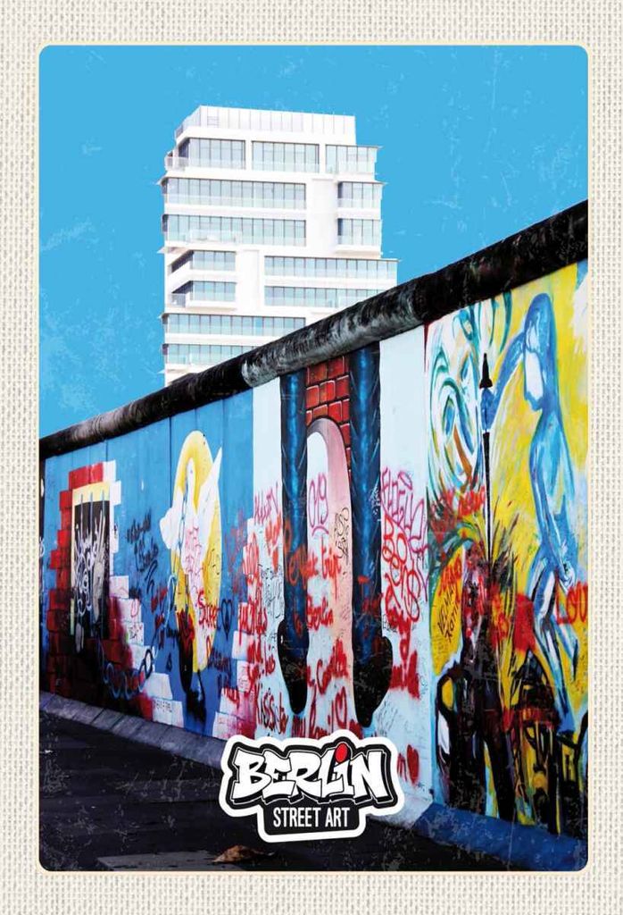 vianmo Holzschild 30x20 cm Berlin Hochhaus Graffiti Kunst Straße Bildmotiv Reisemotiv Abenteuer Reisen