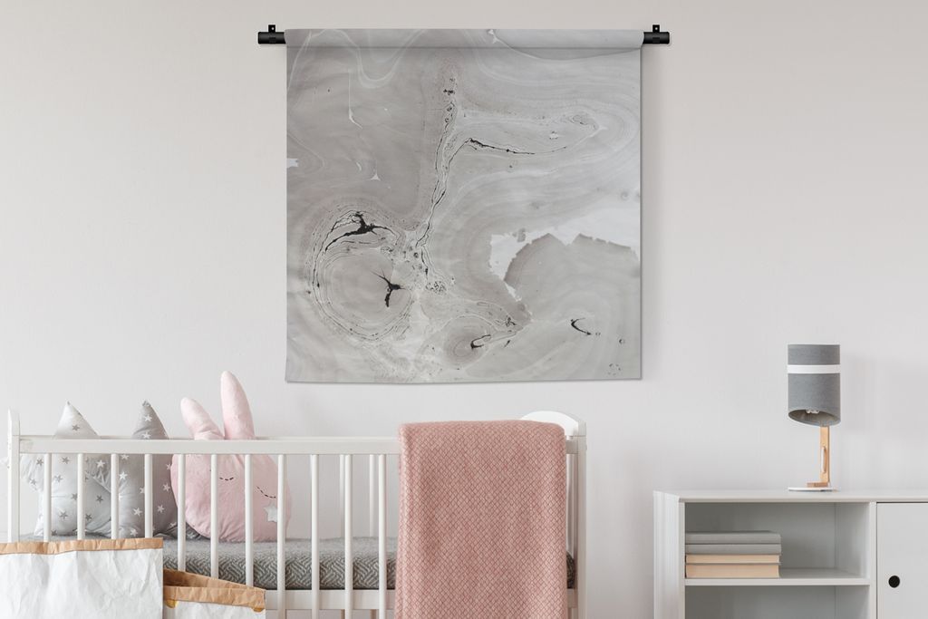 MuchoWow Wandteppich Wandbehang Marmor - Luxus - Grau - Weiß 90x90 cm Tapisserie Dekoration Wandtuch - Wandaufhänger