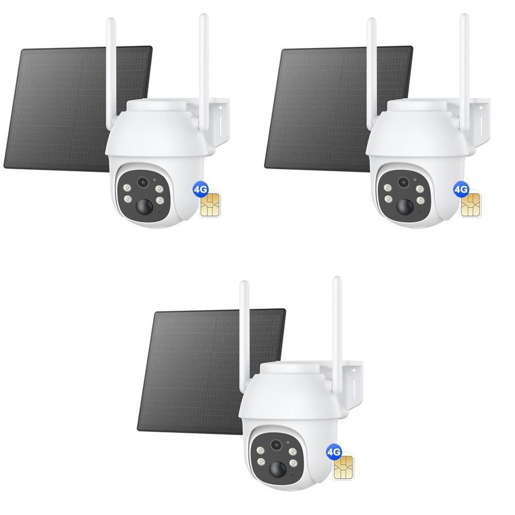 2K+ 3MP 4G LTE Akku/Solarpanel Überwachungskamera, Farbnachtsicht, Intelligente Erkennung, 4G SIM Karte, Nachtsicht 3PCS