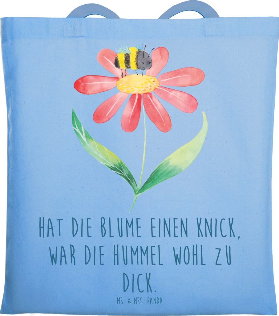 Mr. & Mrs. Panda Baumwolltasche Hummel Blume - Sky Blue - Geschenk, Shopping Tasche, Jutebeutel, Biene, Feld, Lustige Sprüche, Laptoptasche, Wespe...
