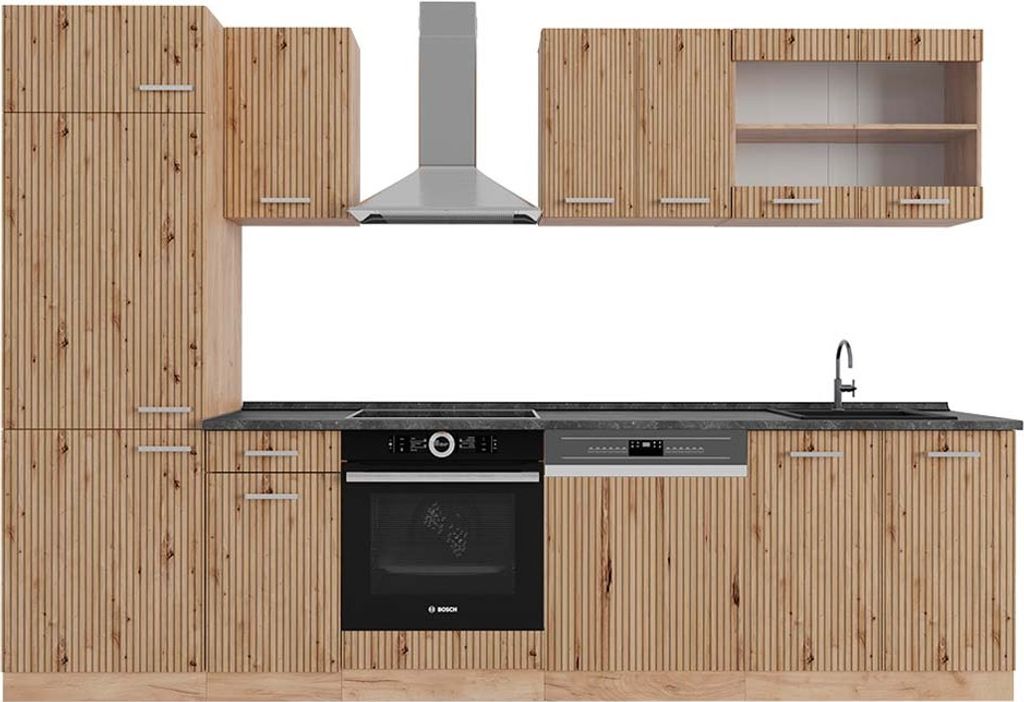 Küchenzeile Vicco R-Line Artisan-Eiche/Goldkraft Eiche 300 cm , AP Anthrazit, Model 48917