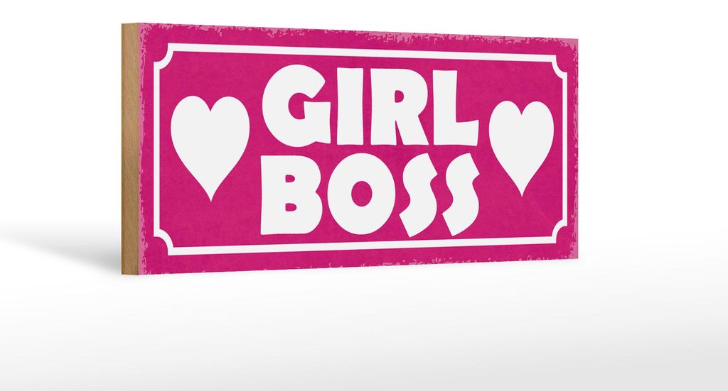 Holzschild Hinweis 27x10cm Girl Boss pink Herz