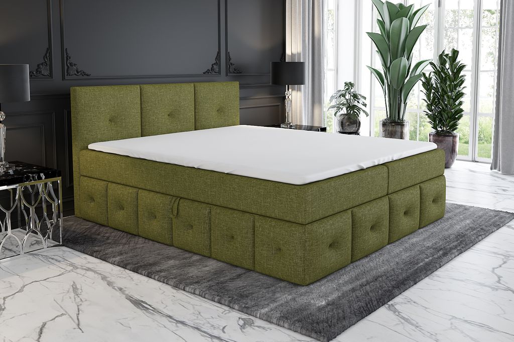 Boxspringbett BOLLI 160 x 200 mit 2 Bettkästen, Bonell-Matratze und Topper. Farbe: Grün