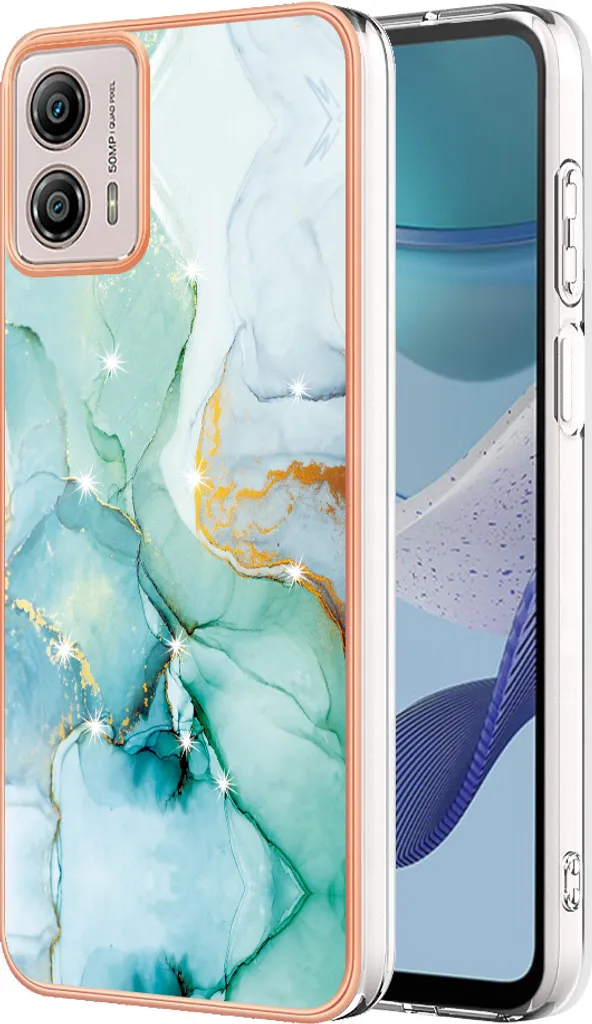 Custodia per Motorola Moto G53, sottile marmo antiurto morbido TPU paraurti verde