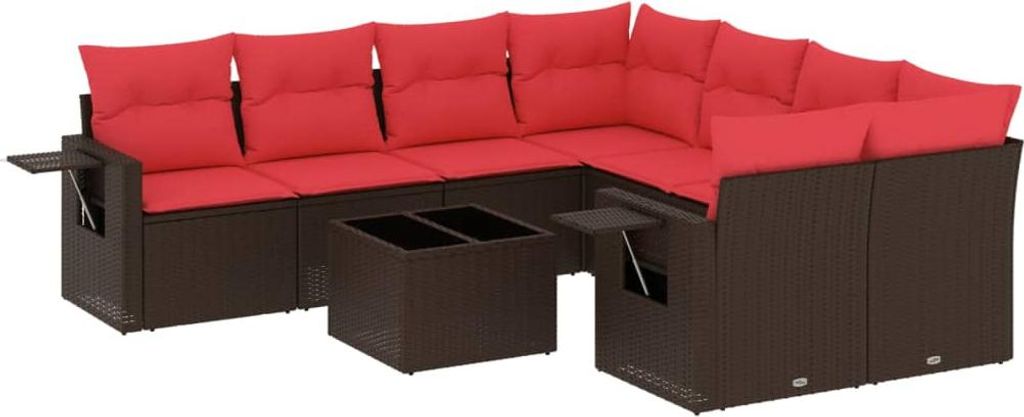 vidaXL 9-teiliges Gartensofa-Set mit Kissen, braun, Polyrattan