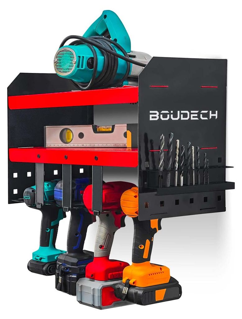 Taka - Werkzeugregal før die Garage aus Stahl. 2-Fach-Organizer før Elektrowerkzeuge. Wandhalterung før Bohrer, Bits und Schraubenzieher