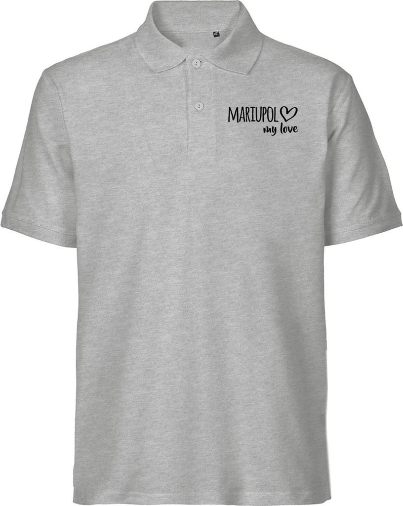 Huuraa Rundhals Polo Shirt Mariupol my love Geschenk Männer Poloshirt Sport Grey Größe L Bio Baumwolle Fairtrade Mariupol Mode