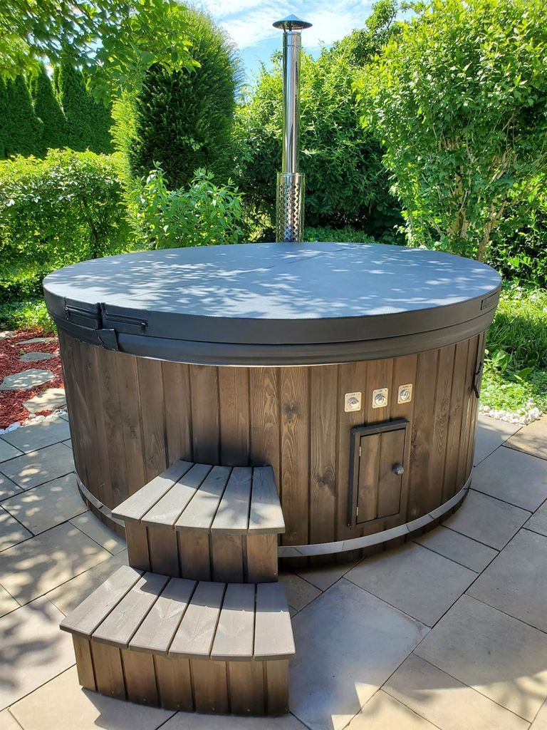 Badefass 200cm mit 30 KW Holzofen Hottube mit Abdeckung und Produktbild 3