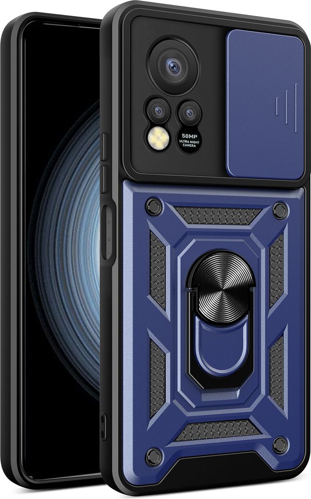 Hülle für Infinix Hot 11s NFC mit Ring Ständer Halter Dia Kameraschutz TPU PC Hybrid Handyhülle Blau