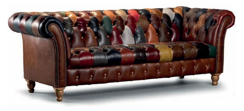 Casa Padrino Luxus Chesterfield Echtleder 2er Sofa Braun / Bunt 200 cm