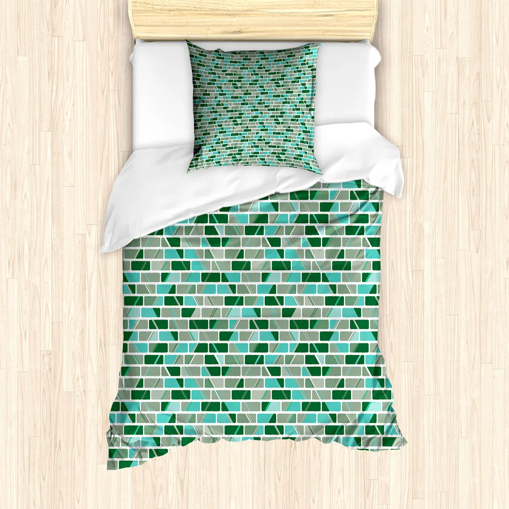 ABAKUHAUS Set copripiumino in tessuto mattone per letti singoli, immagine creativa con blocchi, antiacaro, adatto a chi soffre di allergie, con federa, 135 cm x 200 cm - 80 x 80 cm, verde acqua Seafoam Jägergrün