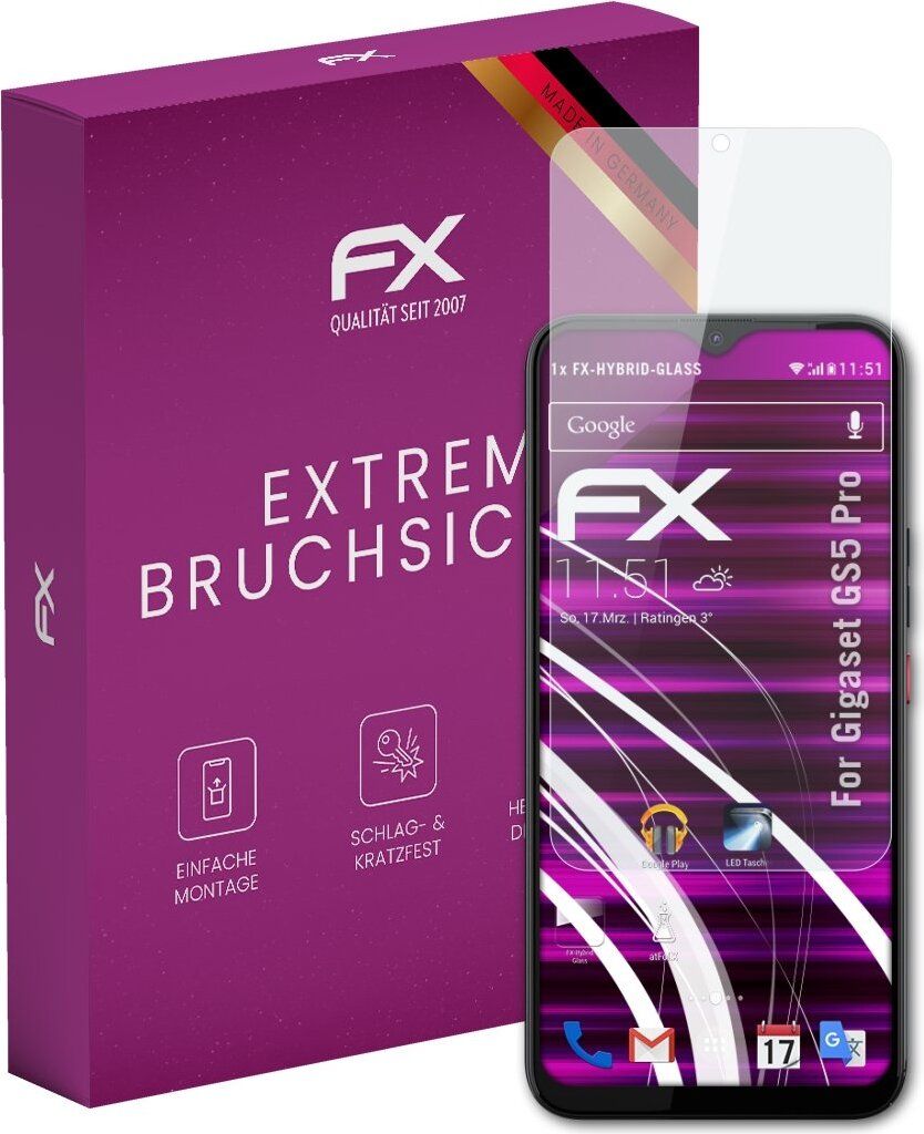 atFoliX FX-Hybrid-Glass Displayfolie kompatibel mit Gigaset GS5 Pro Glasfolie