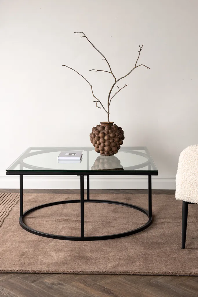 Table Basse Carrée Skanör 90x90 cm en Verre et Finition Noire Mate - 5