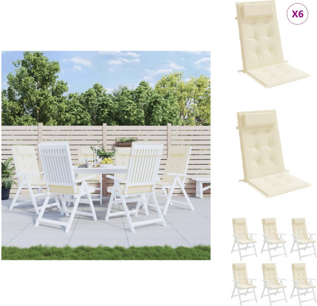 vidaXL Hochlehner-Auflagen 6 Stk. Creme Oxford-Gewebe - Sitzpolster