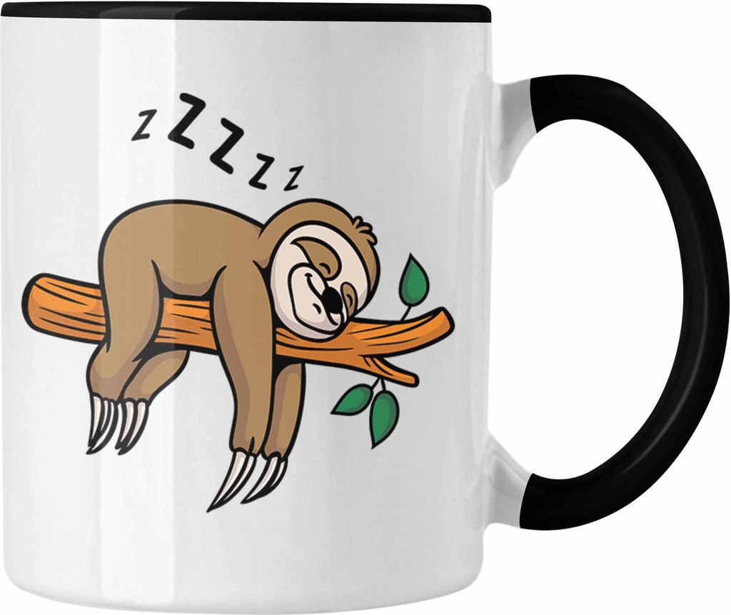 Trendation - Süßes Faultier Grafik Tasse Geschenk für Jugendliche und Langschläfer Geschenkidee (Schwarz)