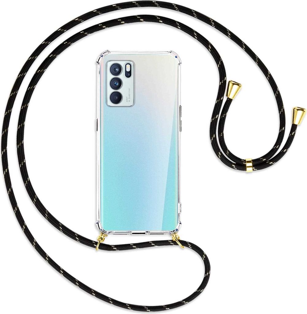 Handykette Backcover-Schutzhülle mit Band (Metall goldfarben) für Oppo Reno6 Pro Plus 5G (PENM00) - schwarz/gold