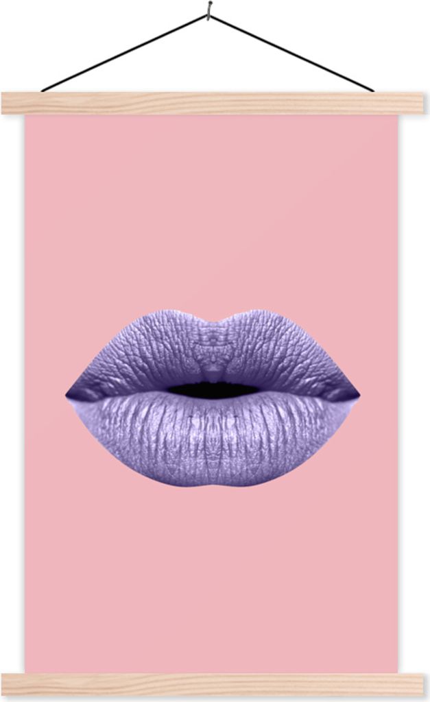 MuchoWow Textilposter Lippen - Pastell - Rosa 120x180 cm mit holzfarbenen Rahmen - Textil-Plakat